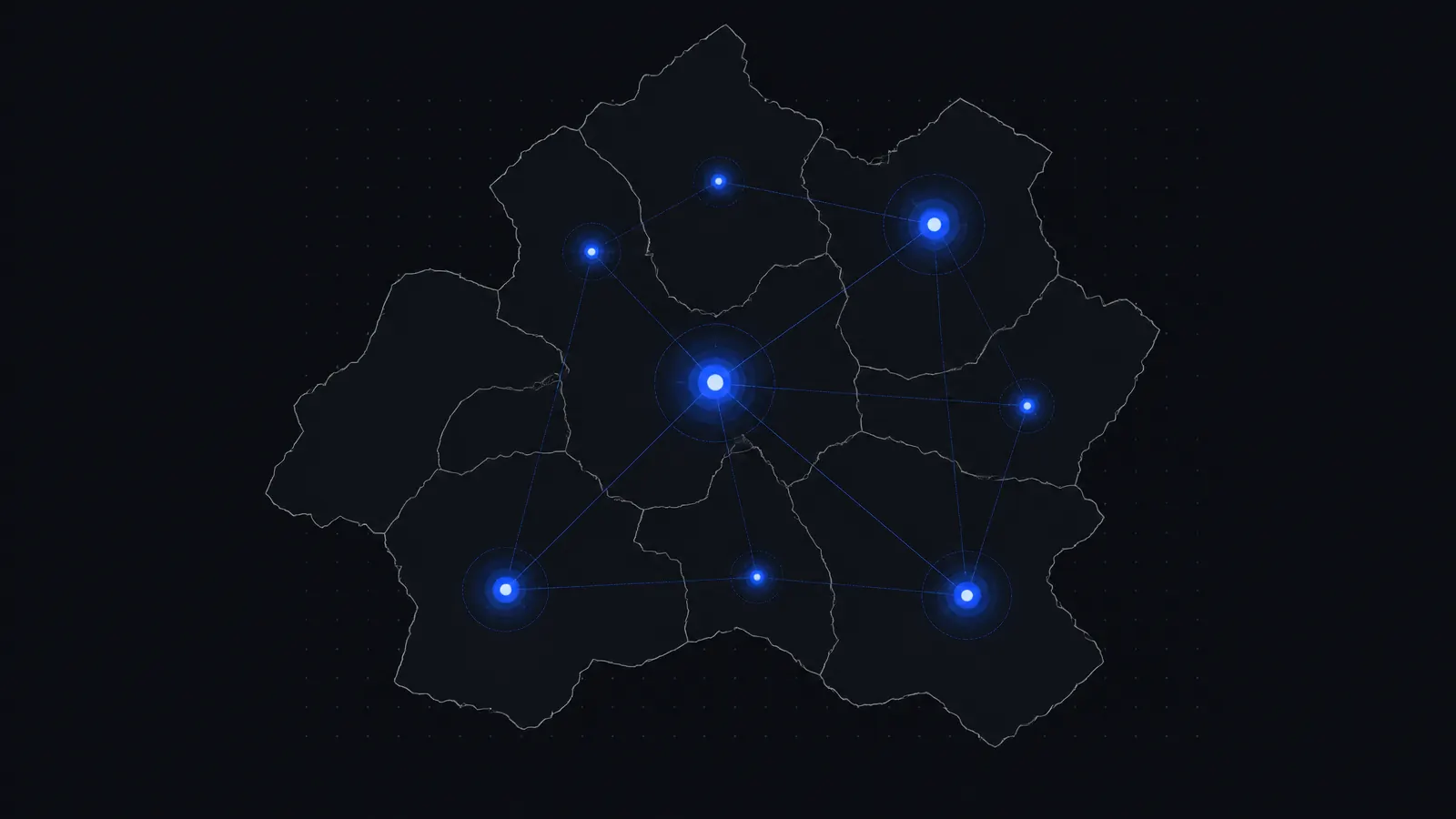Illustration: en kartregion indelad i områden där några punkter lyser starkare än andra