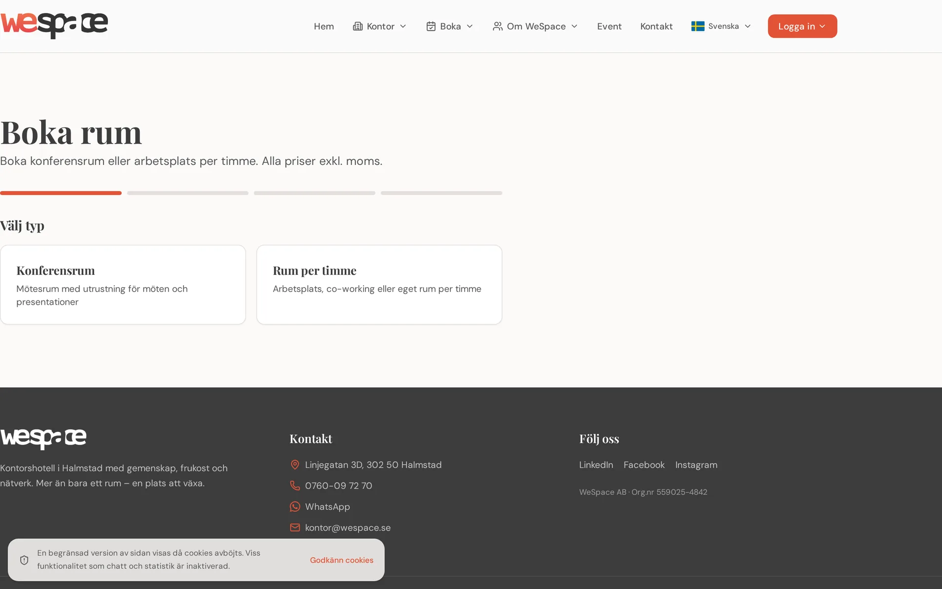 The booking flow on WeSpace.se